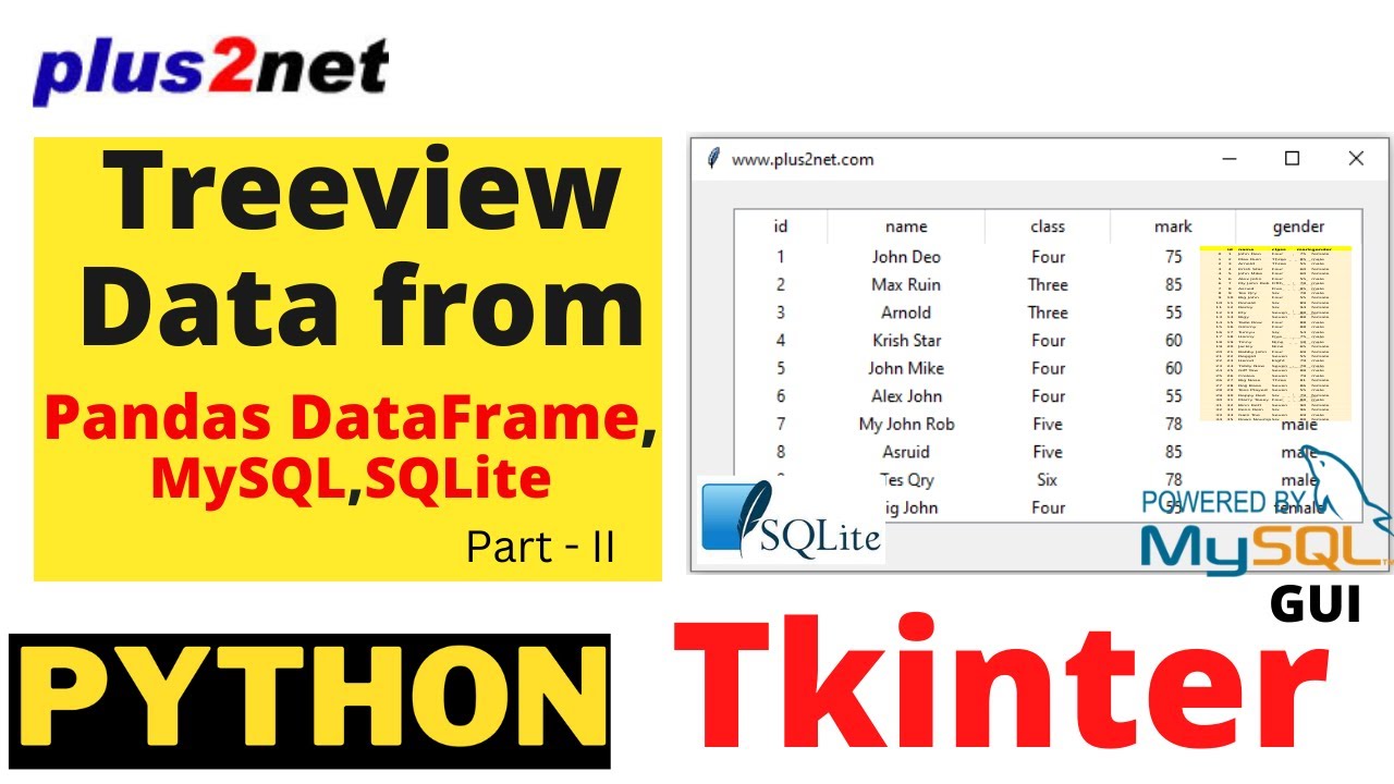 Tkinter Treeview displaying data from different source like Pandas DataFrame MySQL & SQLite table