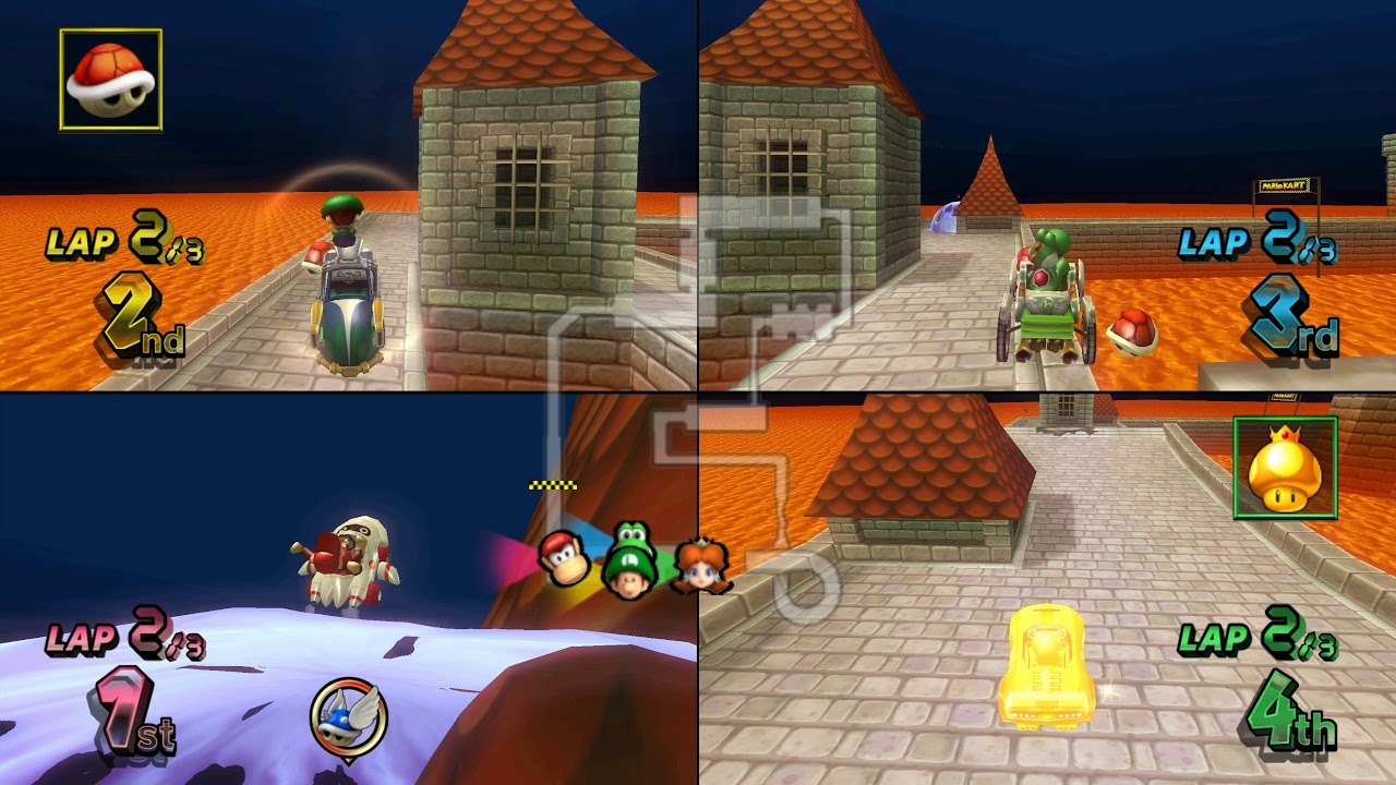 Mario Kart Wii N64 Bowser's Castle 4 player Netplay race 60fps