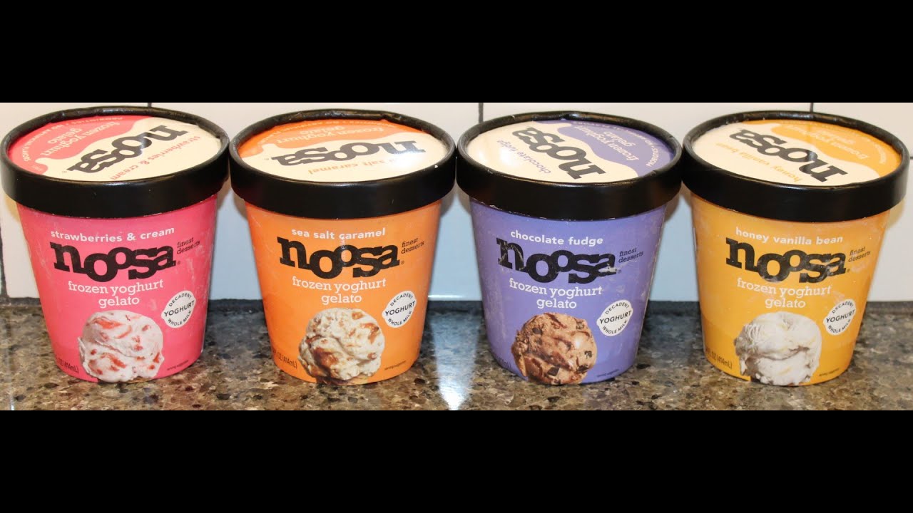 Noosa Frozen Yoghurt Gelato Strawberries & Cream,Sea Salt Caramel,Chocolate Fudge,Honey Vanilla Bean