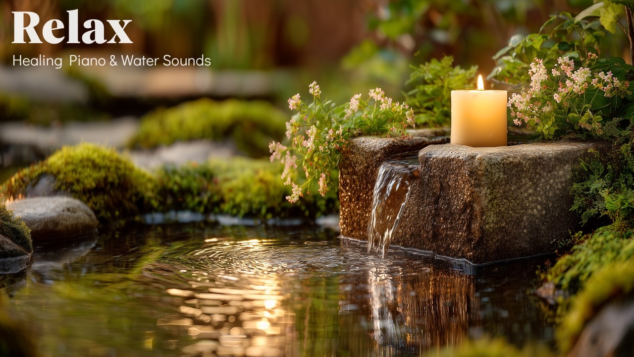 Relaxing Music & Soothing Water Sounds in Japanese Garden 🌿 Relieves Anxiety & Depression