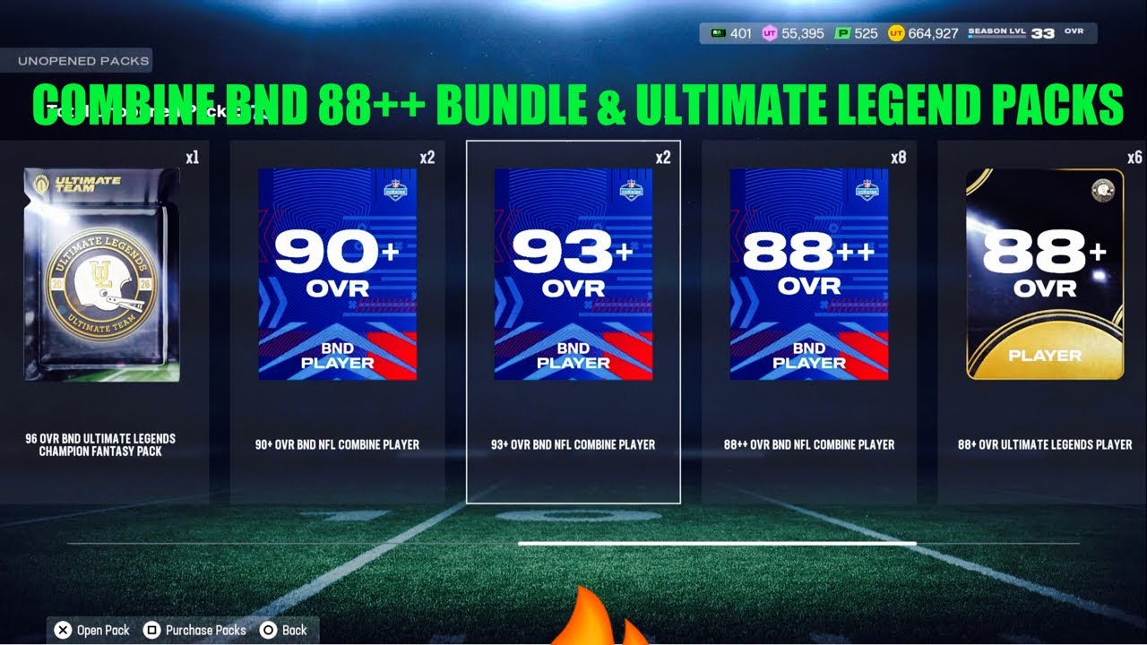 NFL COMBINE BND 88++ BUNDLE & ULTIMATE LEGEND PACKS, Madden 26 Ultimate Team 