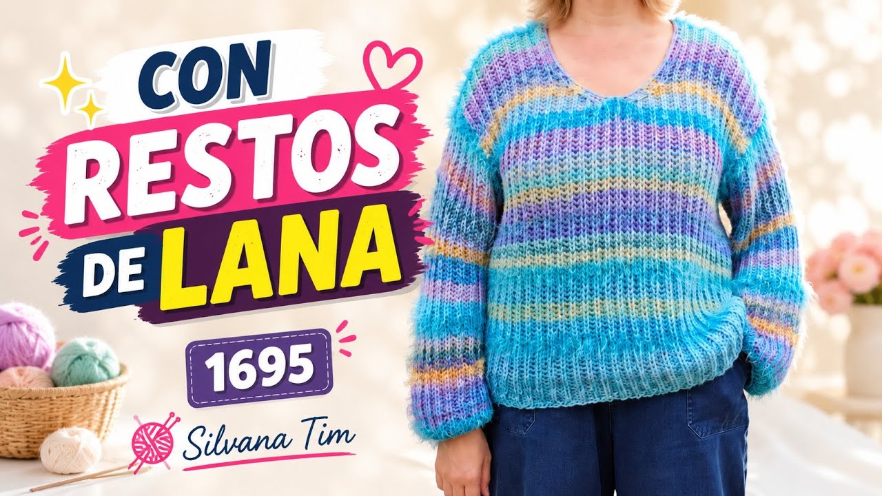 🌈 Cómo Tejer un Suéter ARCOÍRIS con SOBRAS de LANA 🧶 | Paso a Paso a Dos Agujas