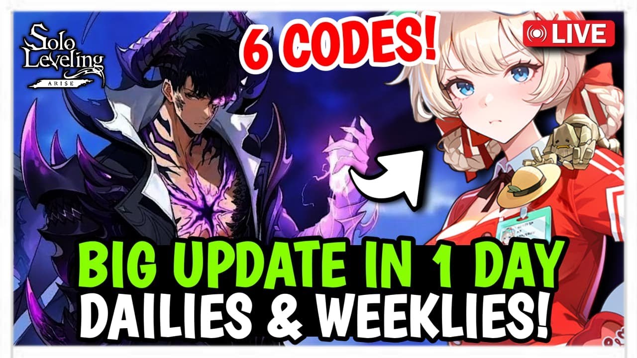 6 NEW CODES! 2 NEW JINWOO WEAPONS, MERI LAINE, WOBL & MORE! UPDATE IN 1 DAY - SOLO LEVELING: ARISE