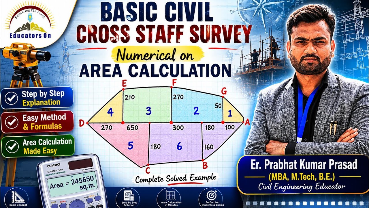 Area Calculation | Cross Staff Survey | Basic Civil Engineering | in Hindi | irregular land area