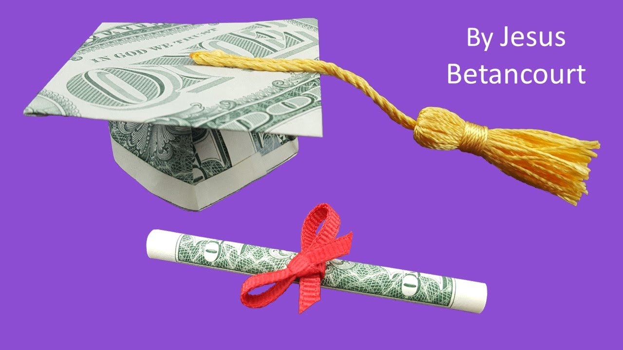 Money Origami Graduation cap and diploma 
