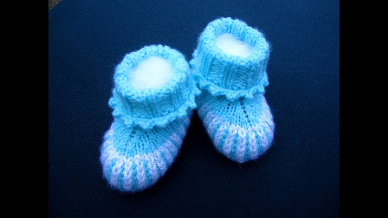 How to Knit Purple Striped Baby Booties Part 2
