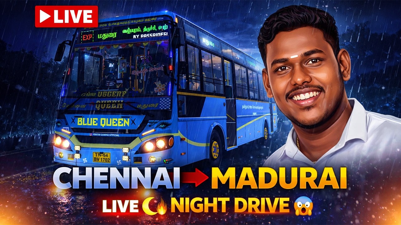 🔥Chennai ➜ Madurai Night Drive LIVE 🌙🔥 | Rain Challenge Tamil 😍 #vinithgaming #logitechg29 #tnstc