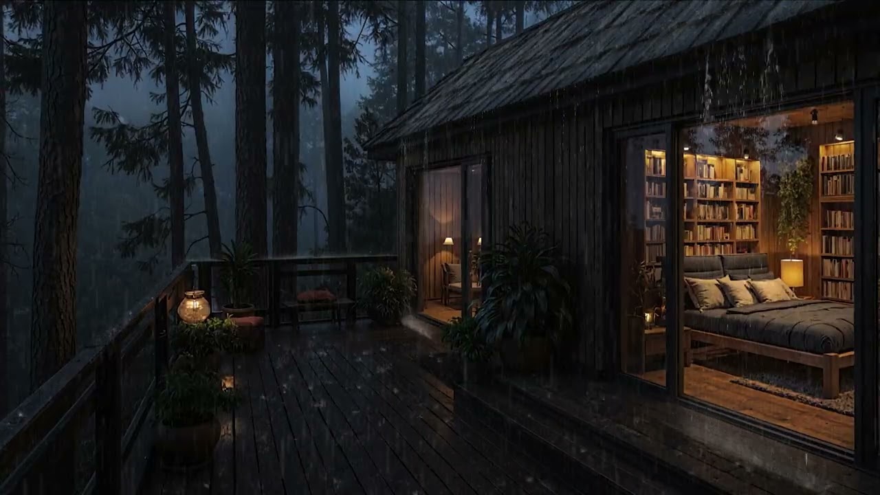 Gentle Cabin Roof Rain in the Woods 🌲 Warm Indoor Ambience for Restful Sleep | 4K – No Ads