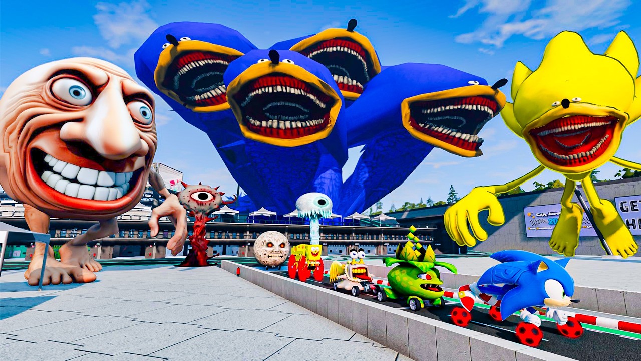 ALL MONSTERS Big & Small Cars vs Broken Bridge with SPIDER BUS & GIANT FACE - BeamNG.Drive