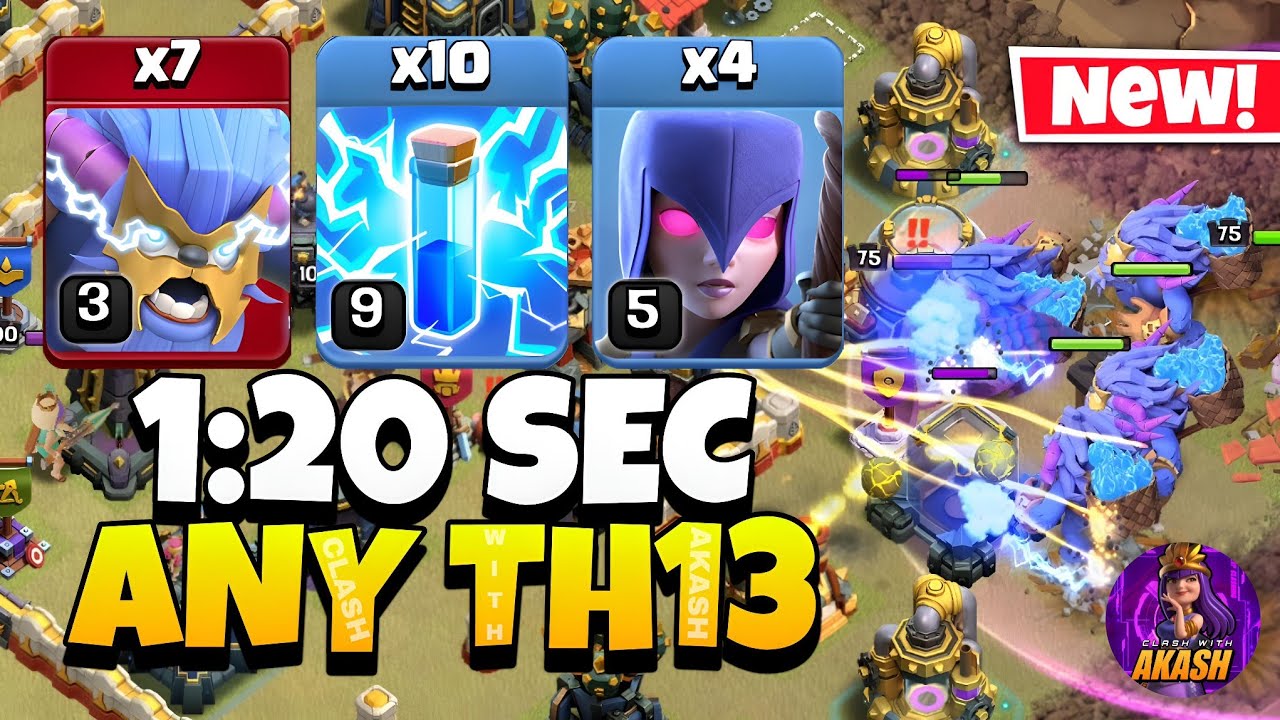 TH13 Super Yeti Witch Attack With 10 Lighting Spell !! TH13 Attack Strategy (Clash of Clans)
