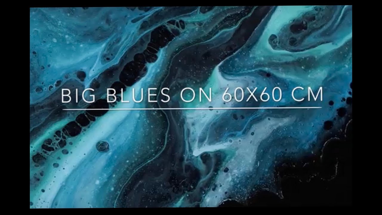 (62) Fluid acrylic pour painting - Big blues with negative space - 60X60 cm pouring