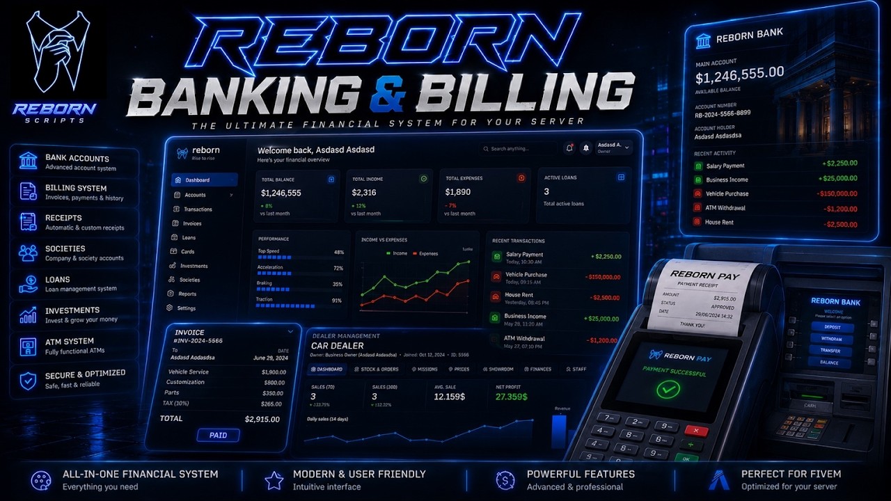 BEST BANKING & BILLING SYSTEM FIVEM | ESX / QBCORE/ QBOX / STANDALONE