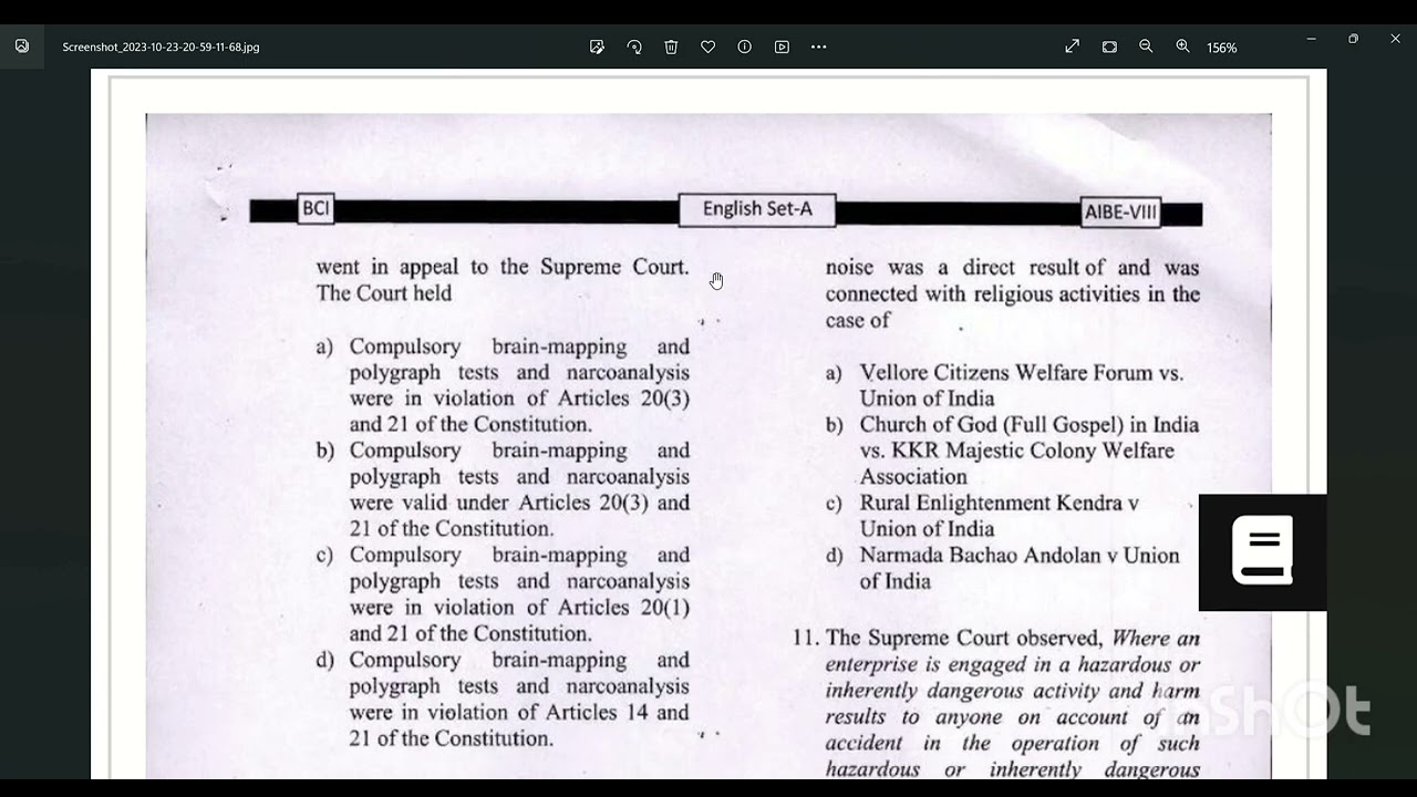 AIBE previous year question papers -VIII PART -I