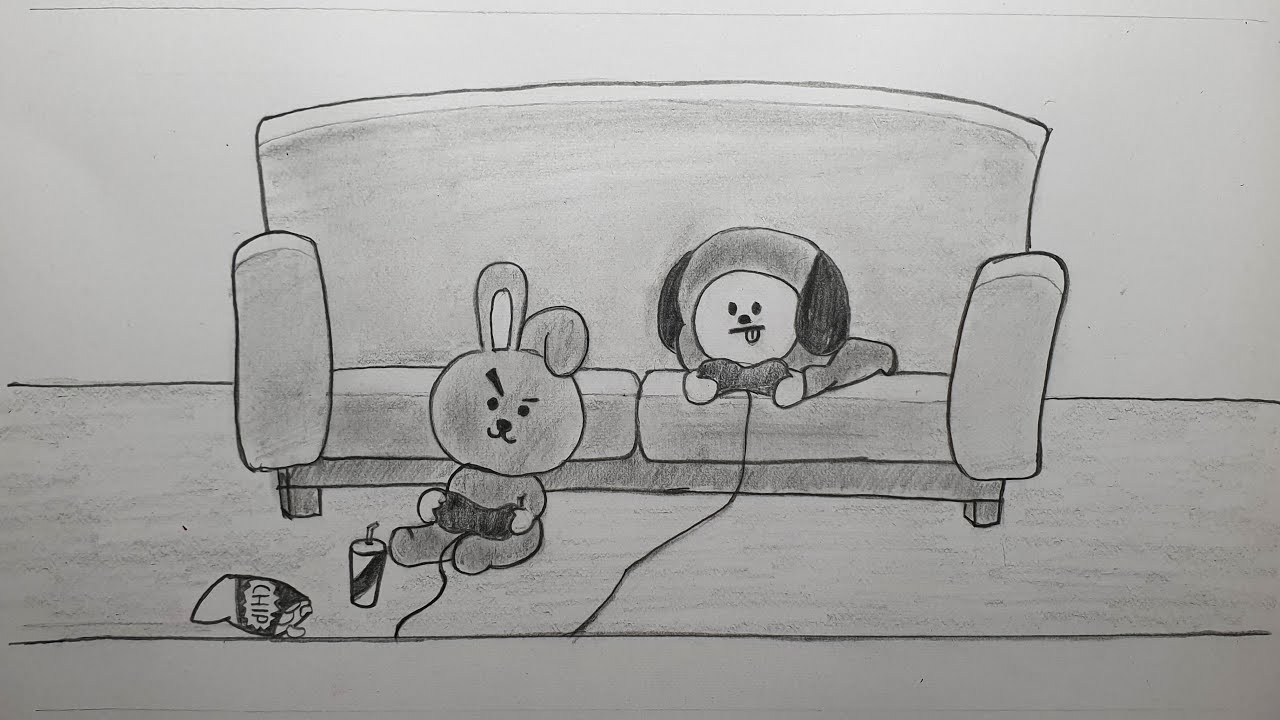 Drawing BT21 Cooky and Chimmy