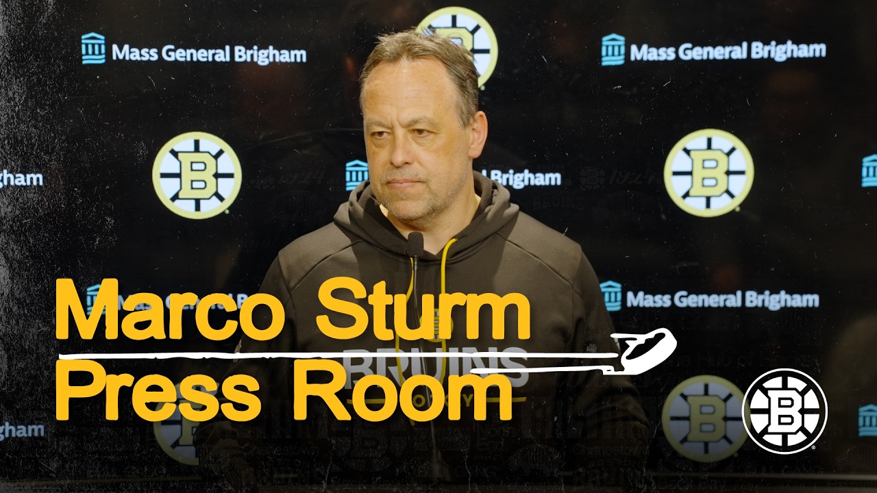 Marco Sturm talks after practice on Wednesday