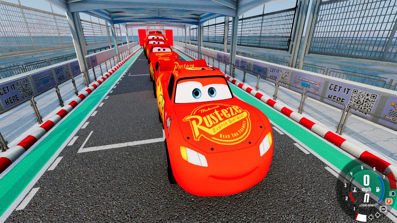 Lightning McQueen Convoy Start Line 🚦Ramp | USA Track Challenge in BeamNG.drive – CrashBound Studio