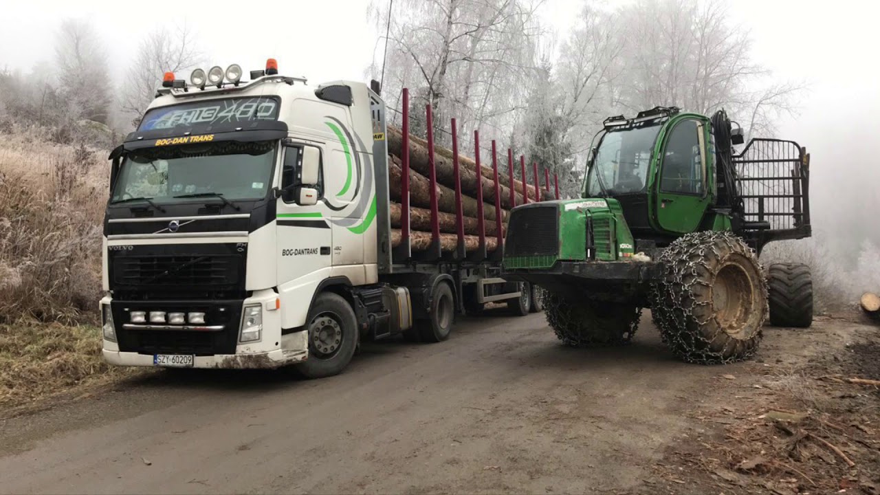 Praca w lesie lkt harvester forwarder transport drewna