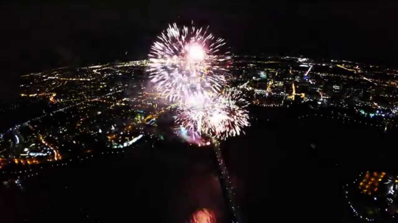 HD Aerial view of Canada Day 2014 fireworks in Ottawa
