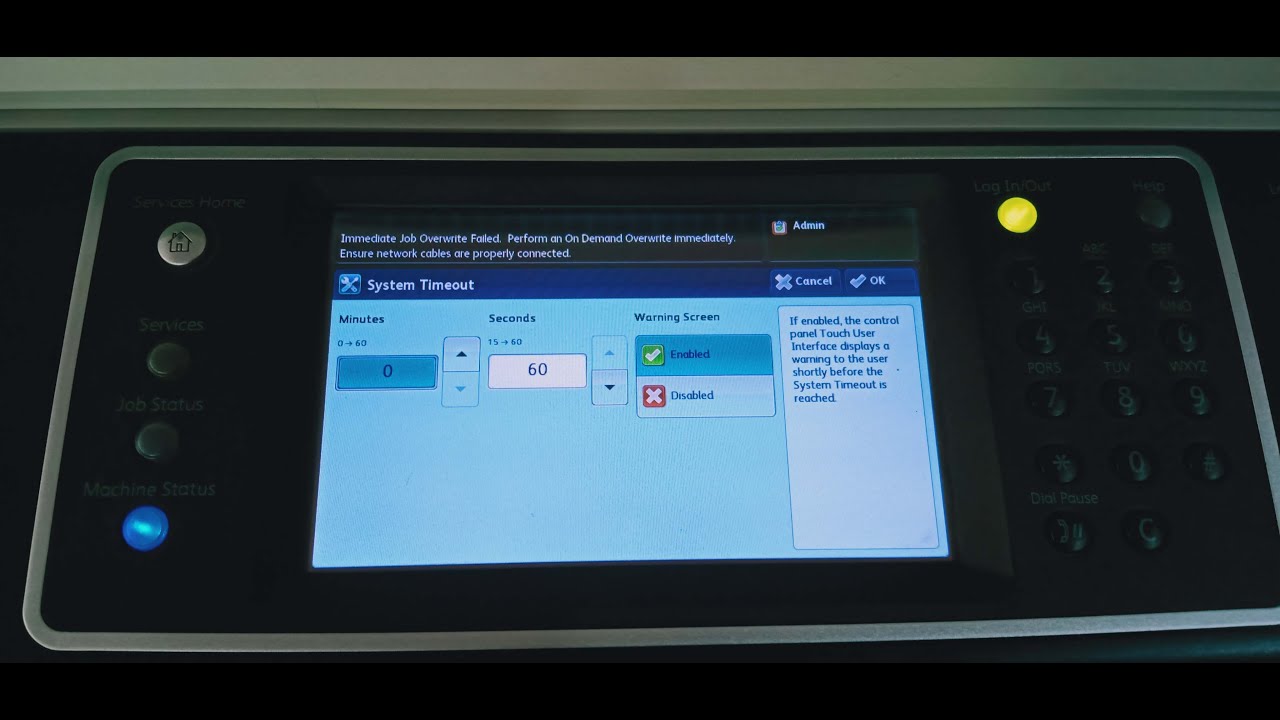 xerox 5855 system timeout timer setting