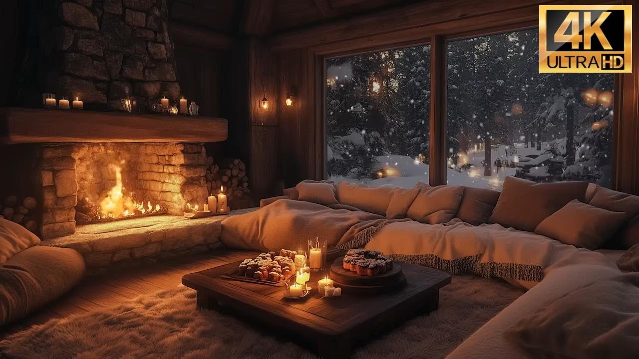 Ambiance Feu de Cheminée & Neige 4K – Crépitement Relaxant