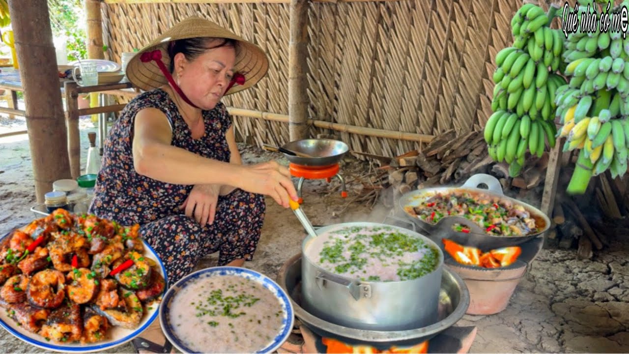 Cá Lóc Kho Quẹt Tóp Mỡ, Canh Chuối Dừa | Bữa Cơm Quê Mẹ Nấu Làm Con Nhớ Nhà || Home cooked rice