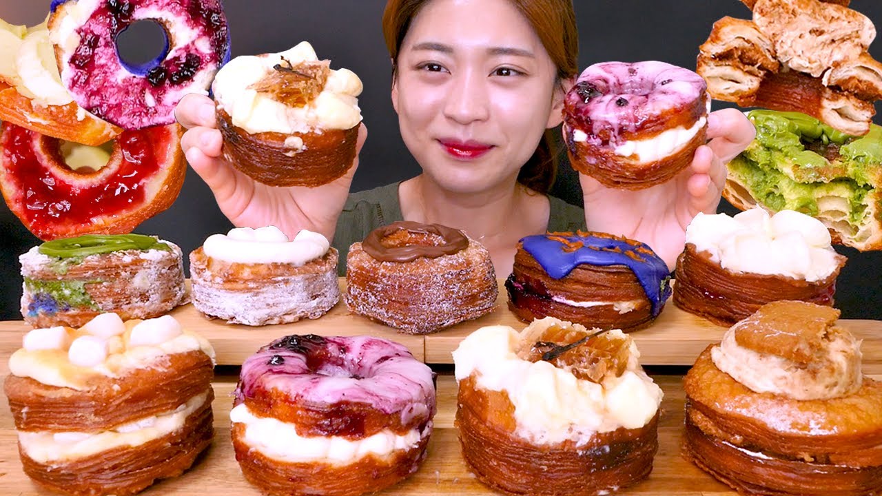 🥐Cronut😍겹겹이 쌓인 크로와상 도넛🍩비비드 크로넛 9종류 먹방❤ [Milk, Chocolate, Matcha, Lotus, Honey, Yogurt] Mukbang