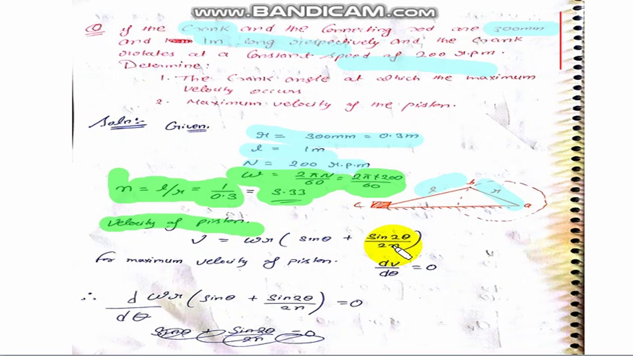 numerical 1,2,3 based on ,displacement,velocity and acceleration of piston,unit-1,DOM