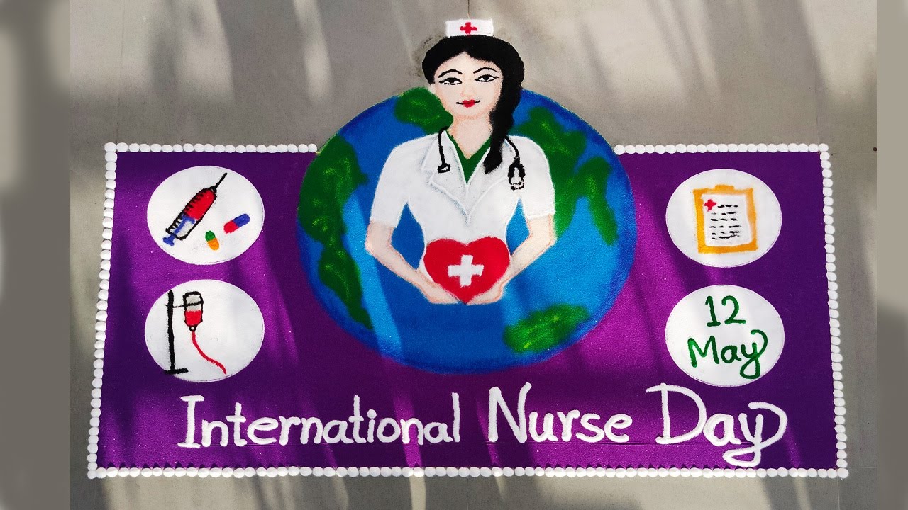 Easy Nurse Day Rangoli for competition . International Nurse Day rangoli.