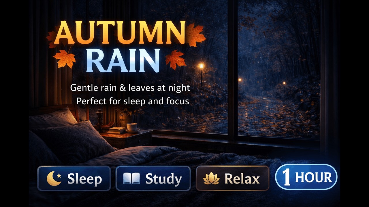Autumn Rain by the Window + Soft Leaf Rustle for Sleep & Focus (1H)