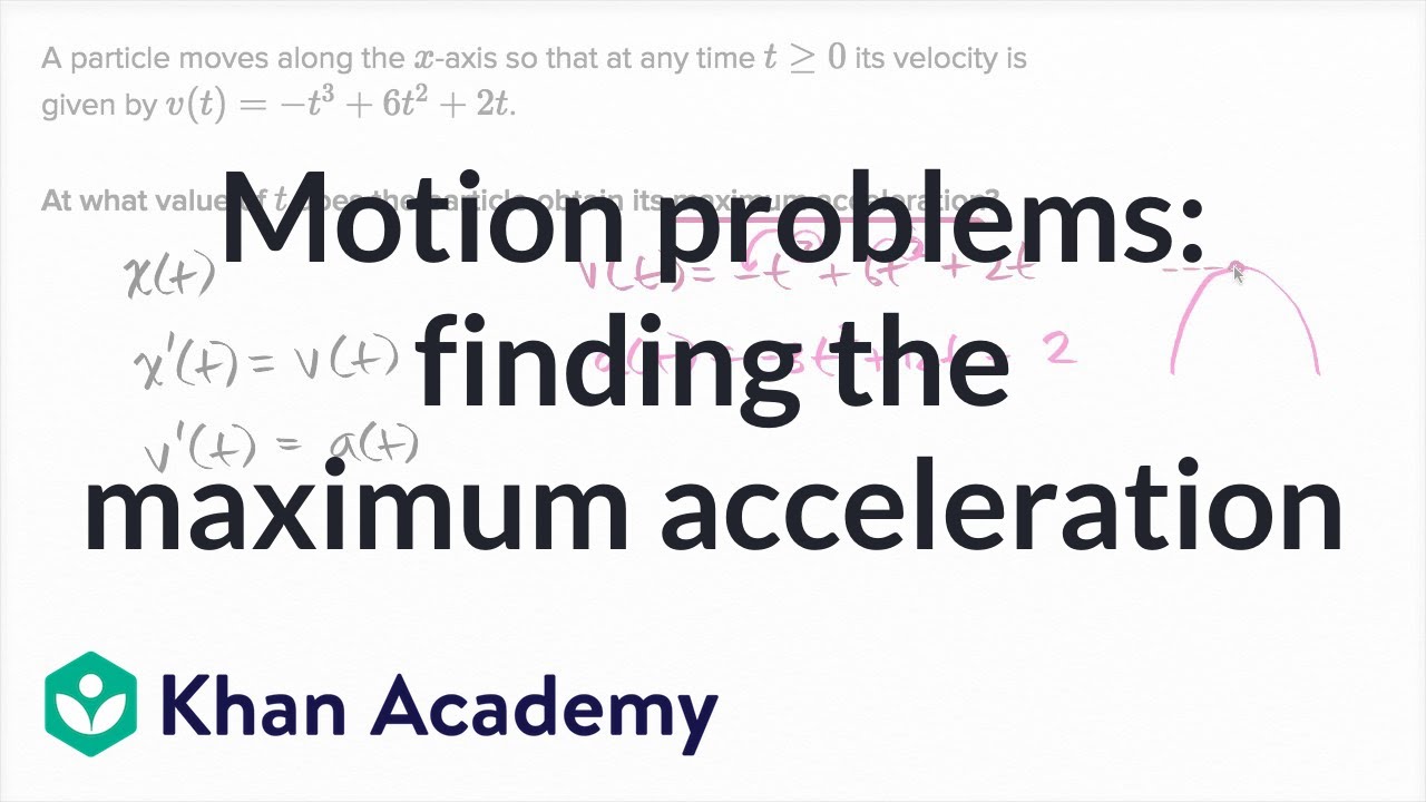 Motion problems: finding the maximum acceleration | AP Calculus AB | Khan Academy