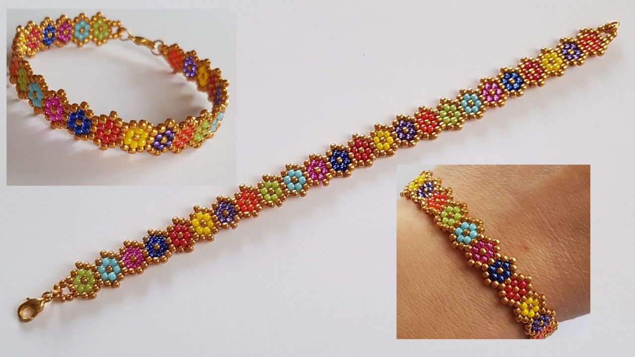 Brick stitch bracelet/Colorful seed beads bracelet/Daisy seed beads bracelet/Handmade/Diy Beading