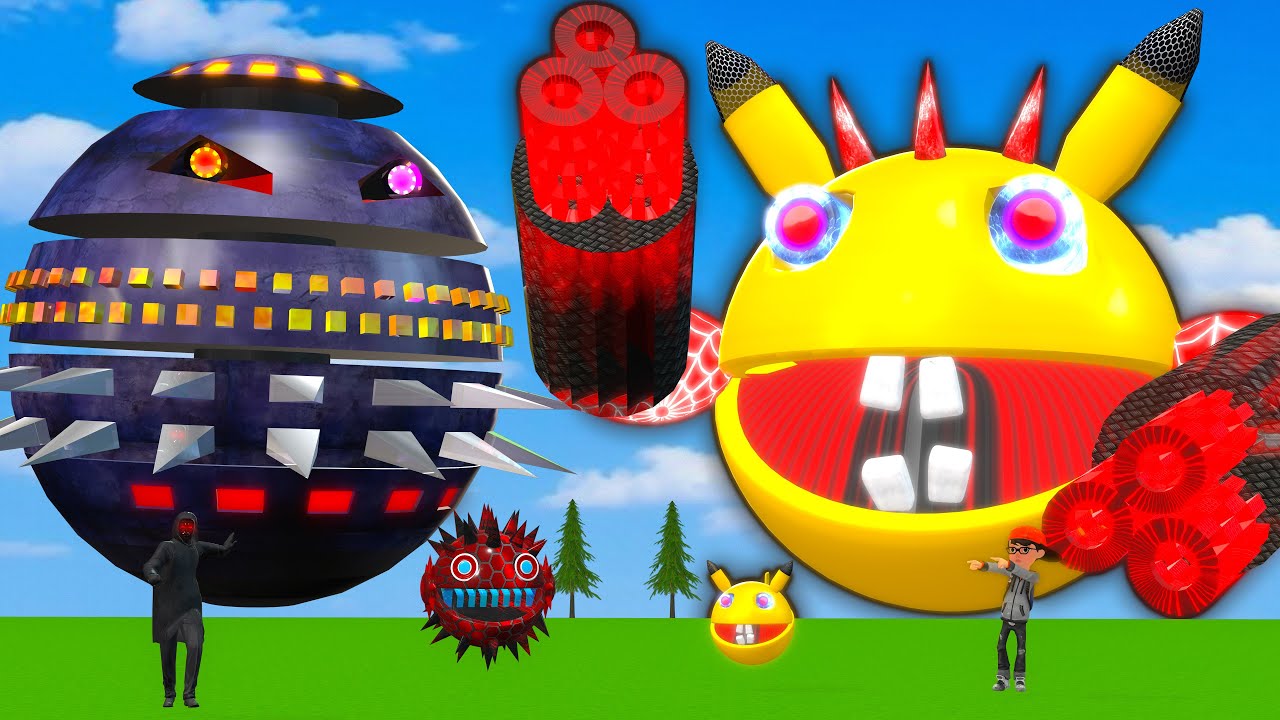 MS PACMAN & NEW RED PACMAN VS TWO YELLOW MONSTER PACMAN FIGHTING IN POKEMON #2025