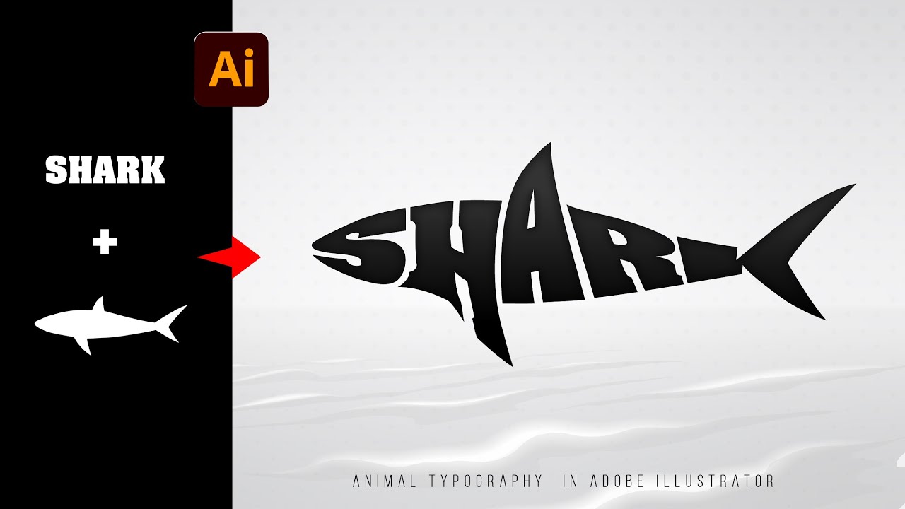 Деформируйте текст в пользовательскую форму в Adobe Illustrator | Дизайн типографики Shark | Adob...