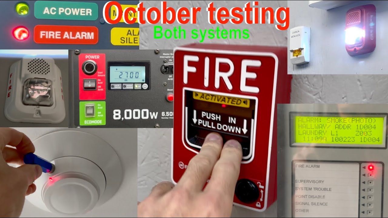 October testing. Both Fire Alarm systems. Best one yet! Emergency lighting and generator testing.