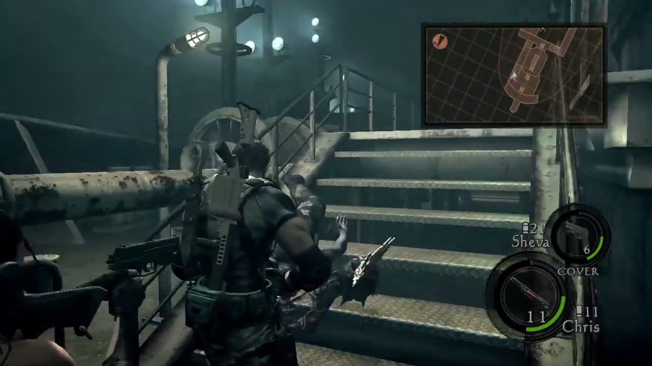 Resident Evil 5 Chapter 6-1 Ship Deck: Crane Sequence, Key Card, Duvalia Fight Sheva Cage Trap
