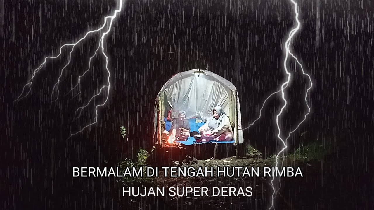  CAMPING HUJAN DERAS-BERMALAM DI HUTAN RIMBA-HUJAN SUPER DERAS-ASMR-RAIN