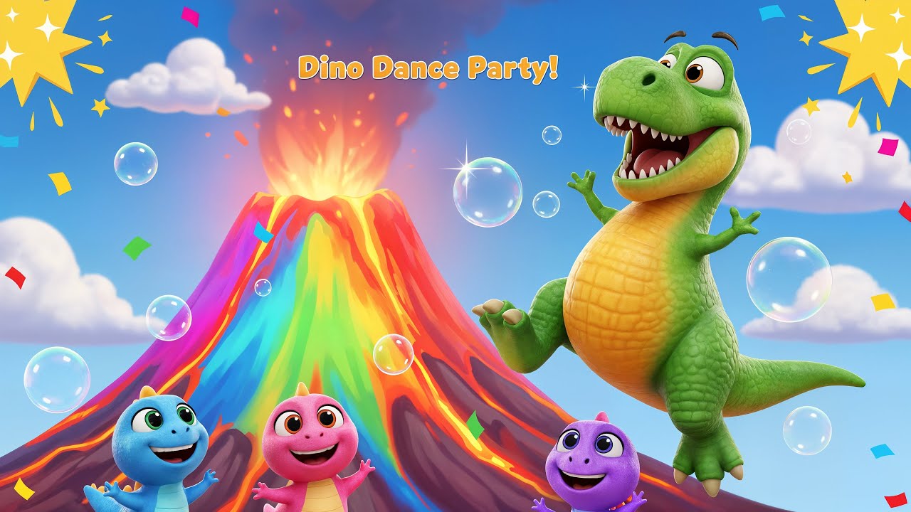 “Dancing Dinosaurs at the Bubble Volcano! 🦖🎶 | 3D Kids Song”