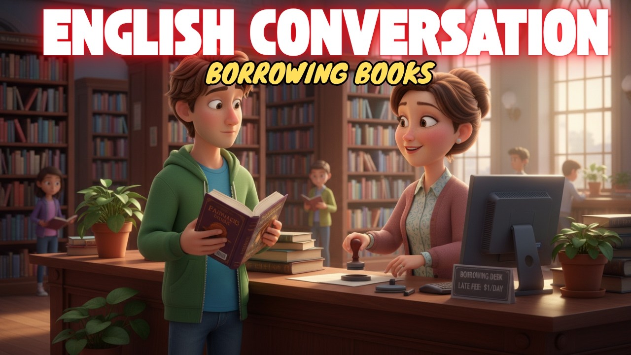 English Conversation A2 B1 – At the Library Borrowing Books | Study & Reading Dialogue