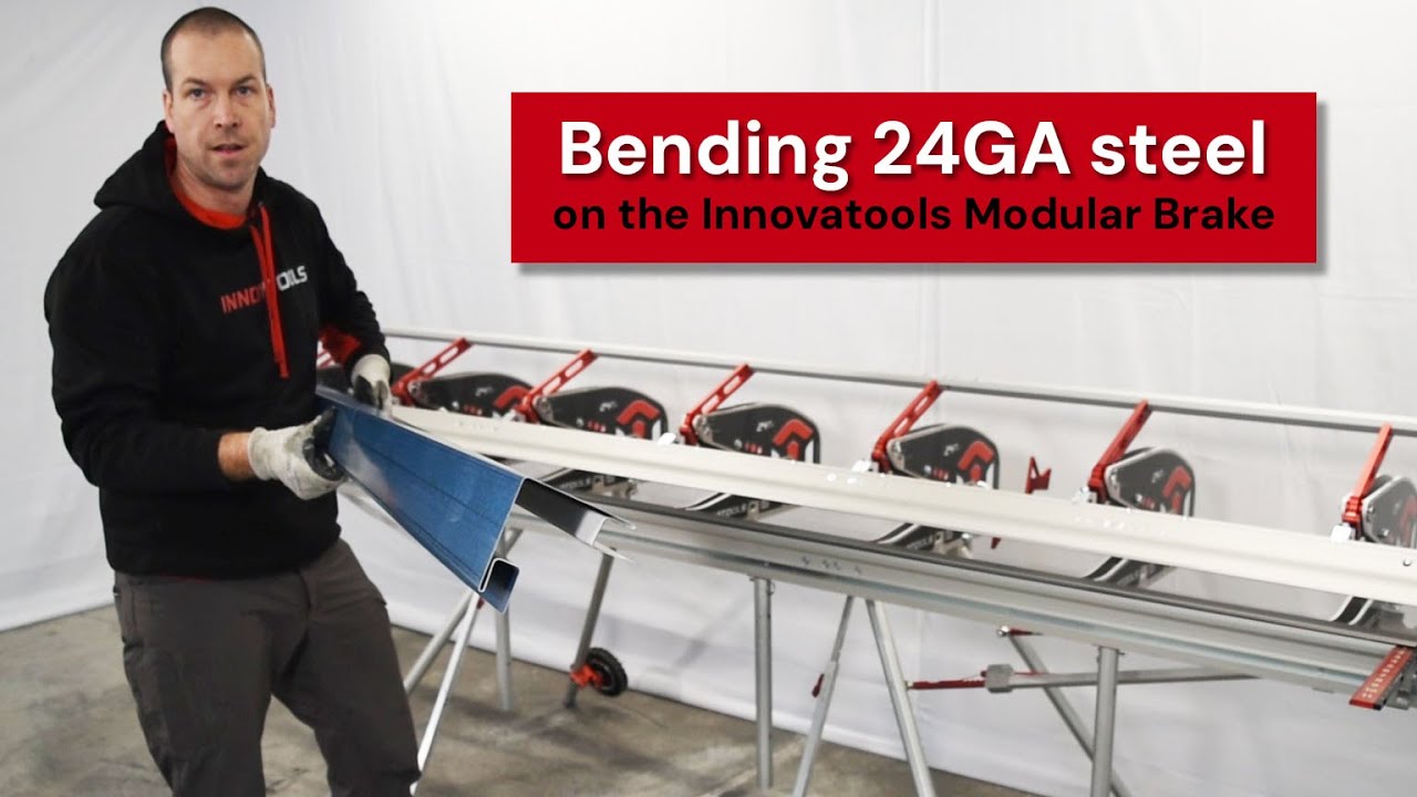 Bending 24GA steel outside corner with built in-J-Trims on the portable Innovatools bending brake