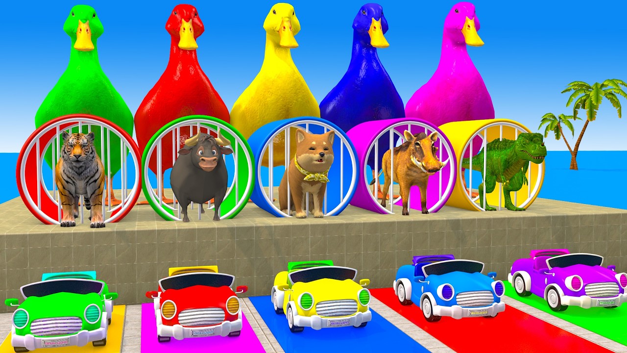 Long Slide Game With Cow Elephant Gorilla Hippopotamus Tiger - 3d Animal Game - Funny 3d Animals