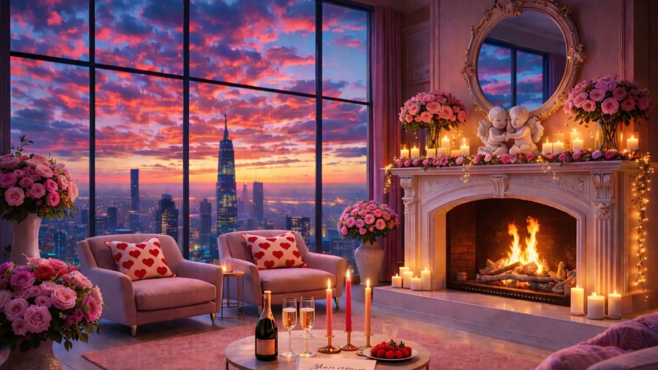 Valentine’s Day Live 💖 Romantic Fireplace Ambience I Relaxing Jazz & Smooth Jazz