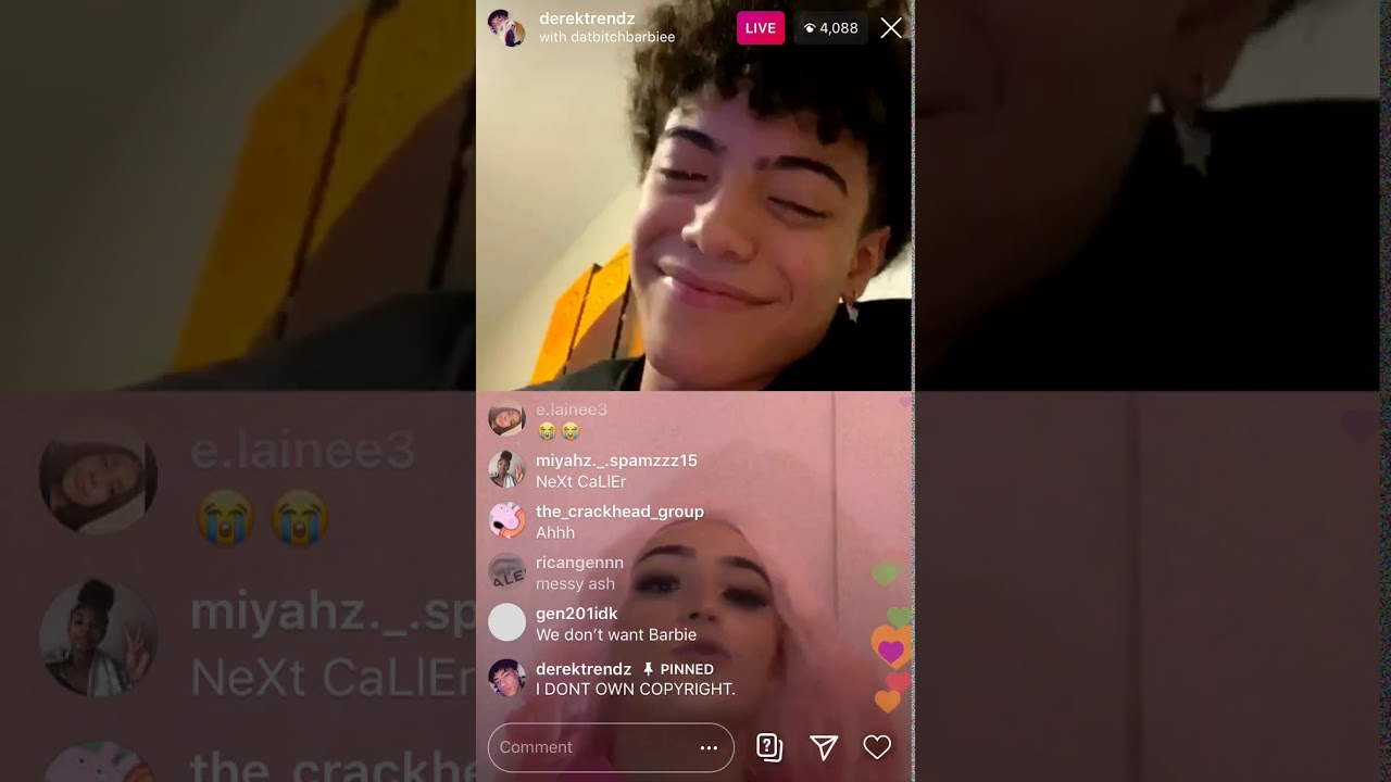 Derek going live with Anne.commzz8, theemeganlouise, and Barbie