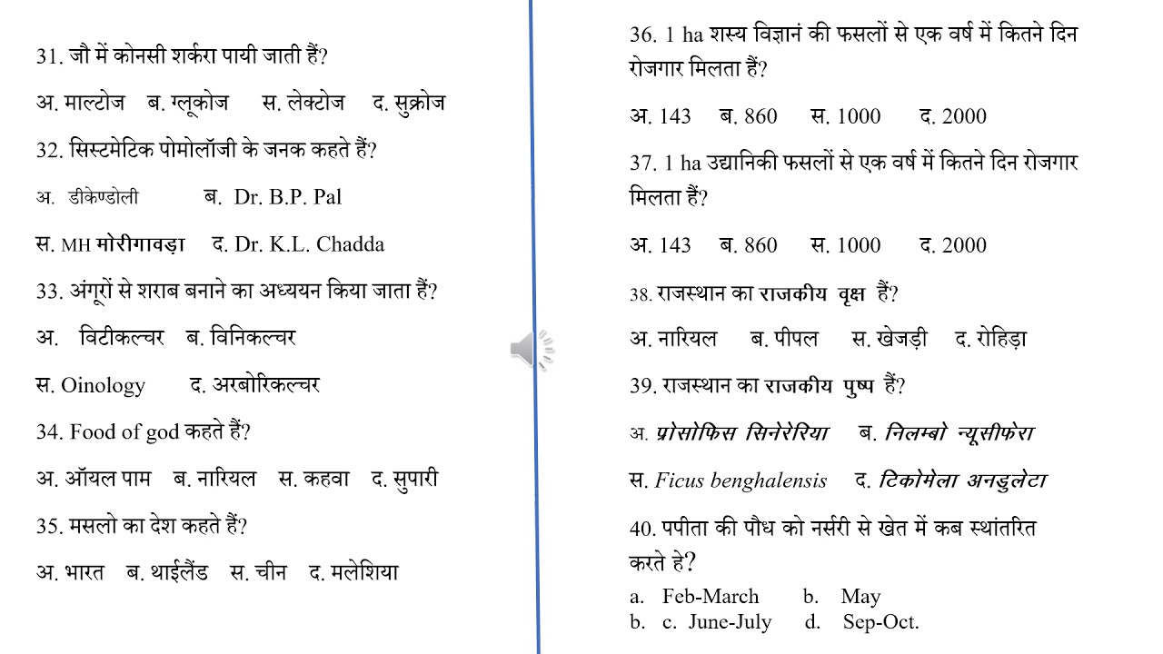 उद्यान विज्ञानं के बहुविकल्पी प्रश्न-I/Objective Question of Horticulture-I AAO, AFO, AO, JRF, PG