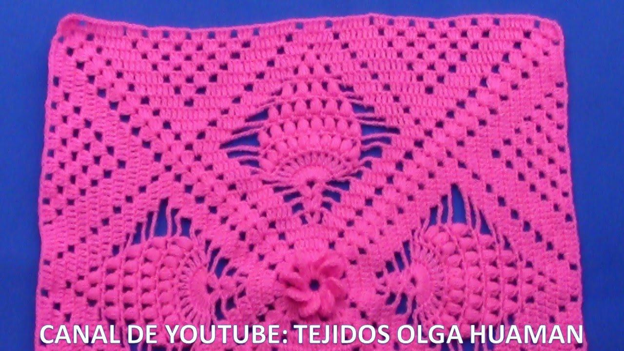 Cuadrado a crochet piñas en punto garbanzos paso a paso para colchas y cojines