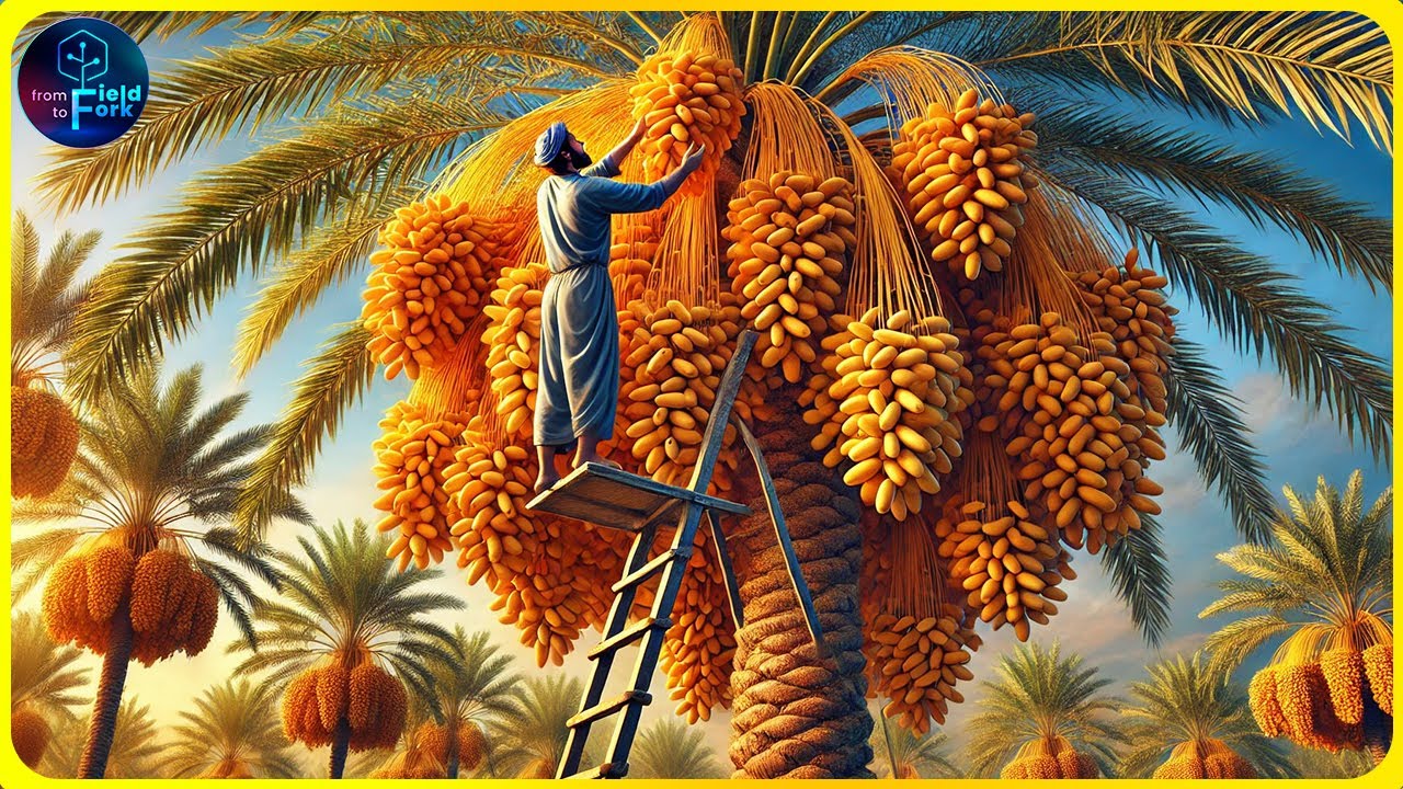 How to Harvest Dates Palm by Shaking Machine | Dates Palm Harvest Technology | Farming Documentary