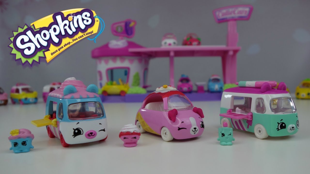 New Shopkins Cutie Cars 3 pack Soft Swerve, Strawberry Scoupe, Zippy Popsicle Toys Review