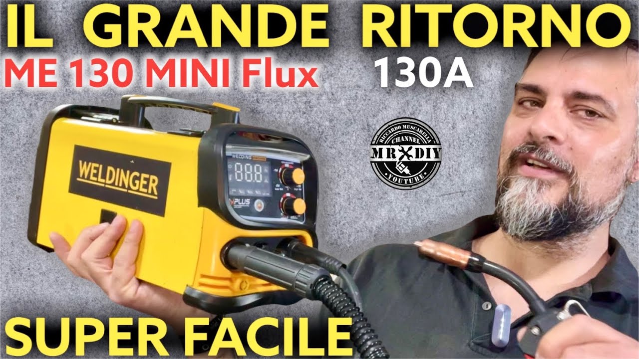 saldatrice Weldinger ME 130 MINI FLUX. 130 AMPERE ad inverter. Sinergica filo continuo animato e mma