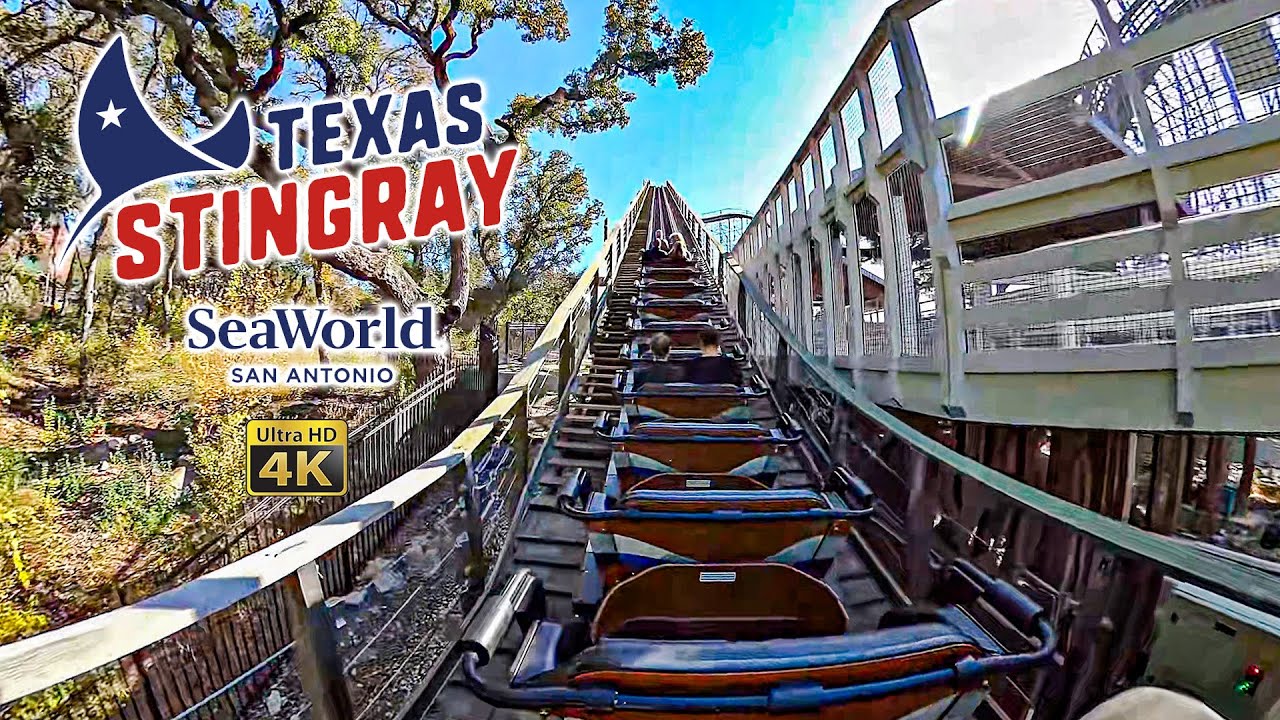 Texas Stingray Roller Coaster On Ride Back Row 4K POV SeaWorld San Antonio 2024 12 19