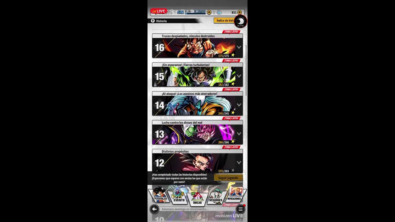 ✨ COMPLETANDO MODO HISTORIA - 100% | DRAGON BALL LEGENDS | BENCH ZENKAI + INVOCACIONES ✨