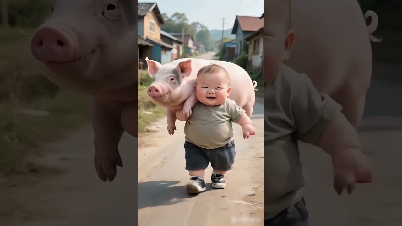 This Baby Carried a Pig Like It Was No Big Deal 🍼🐷 (AI-Generated & Too Cute!)